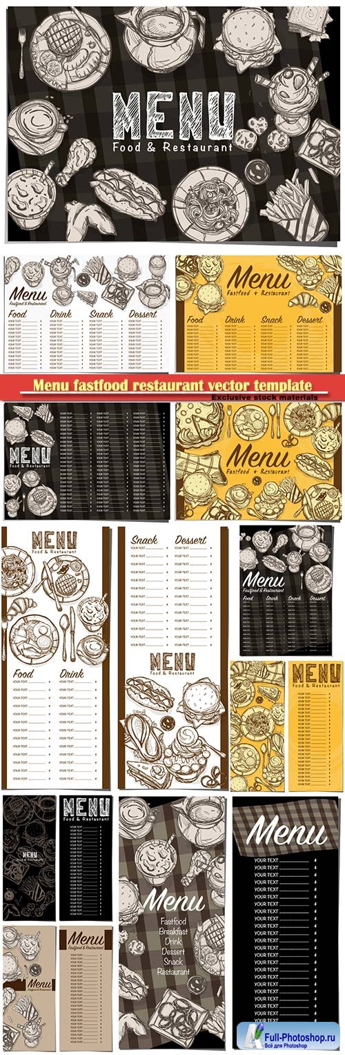 Menu fastfood restaurant vector template design hand drawing graphic