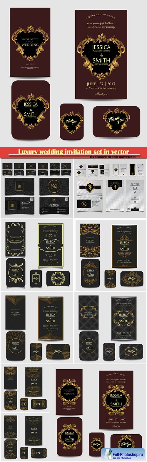 Luxury wedding invitation set in vector