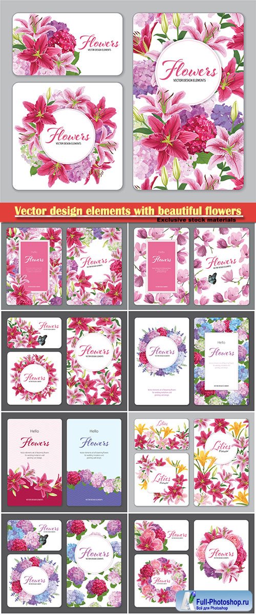 Vector design elements with beautiful flowers