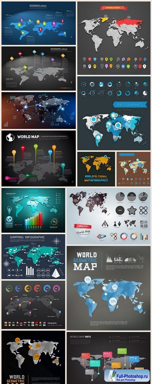 World Map Infographic - 15 Vector