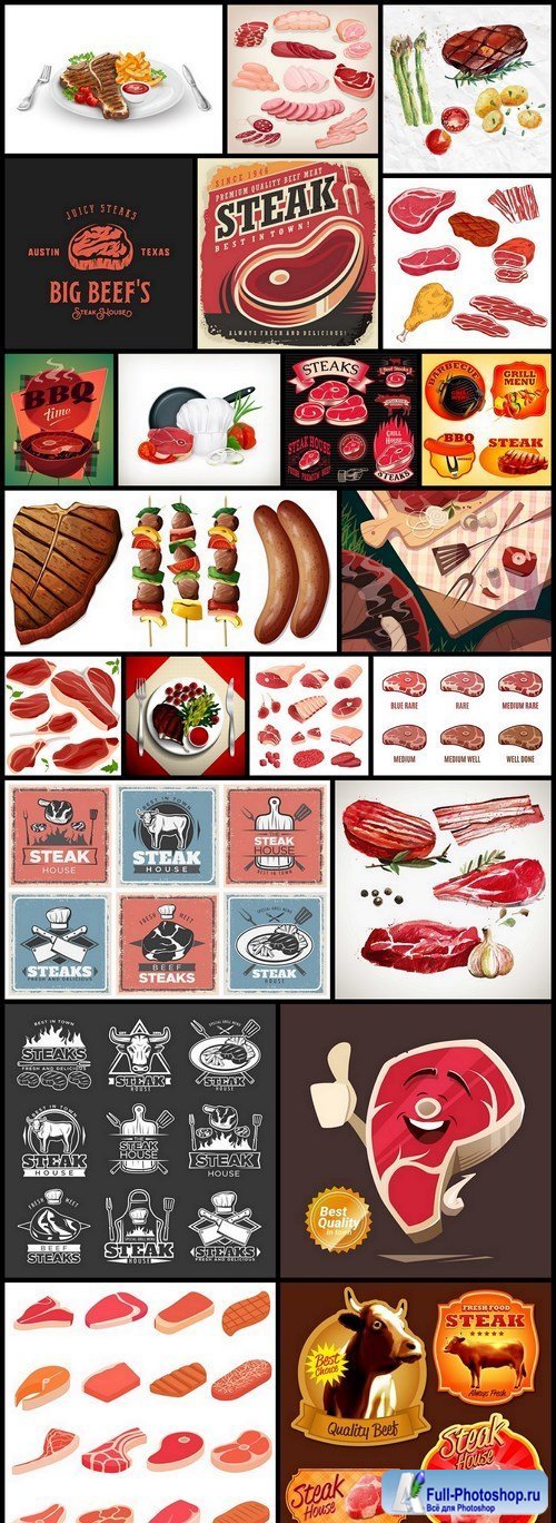 Steak Meat Collection - 22 Vector