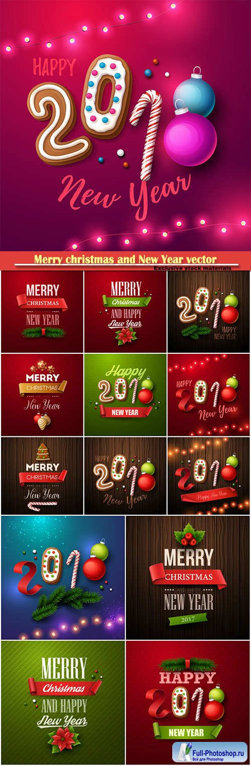 Merry christmas and New Year vector greeting card # 2