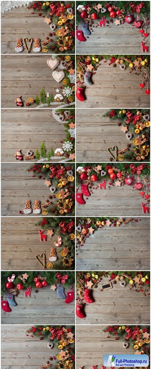 Christmas wooden background with ornaments - 14xUHQ JPEG Photo Stock