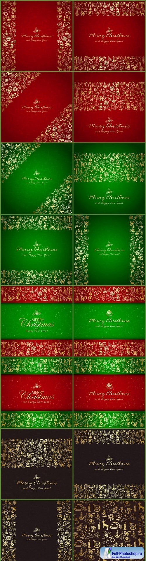 Golden Christmas elements and backgrounds - 16xEPS