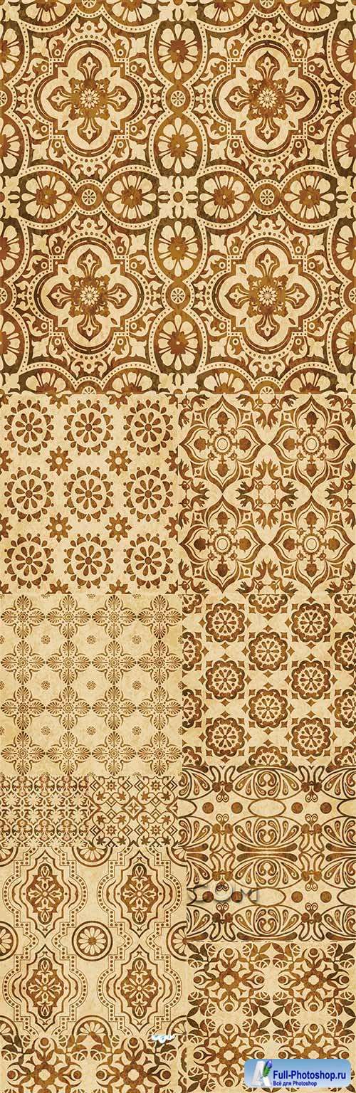 Retro flower kaleidoscope brown watercolor texture