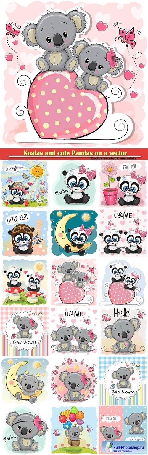 Koalas and cute Pandas on a vector background