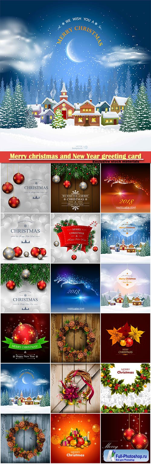 Merry christmas and New Year greeting card vector # 12