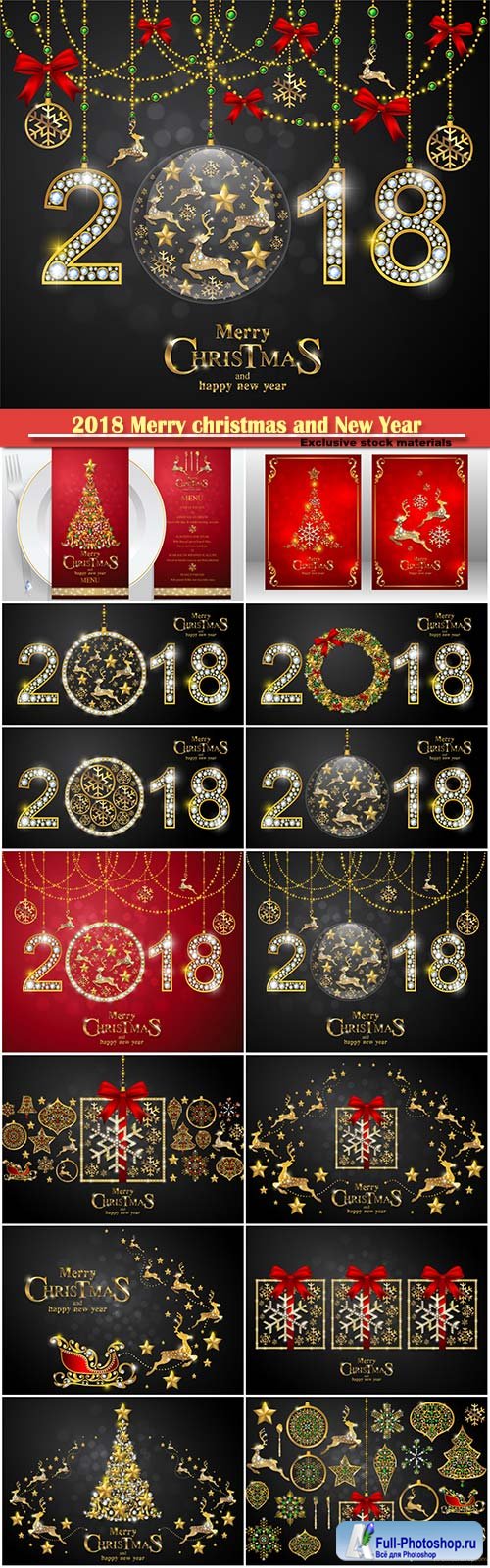 2018 Merry christmas and New Year greeting card vector