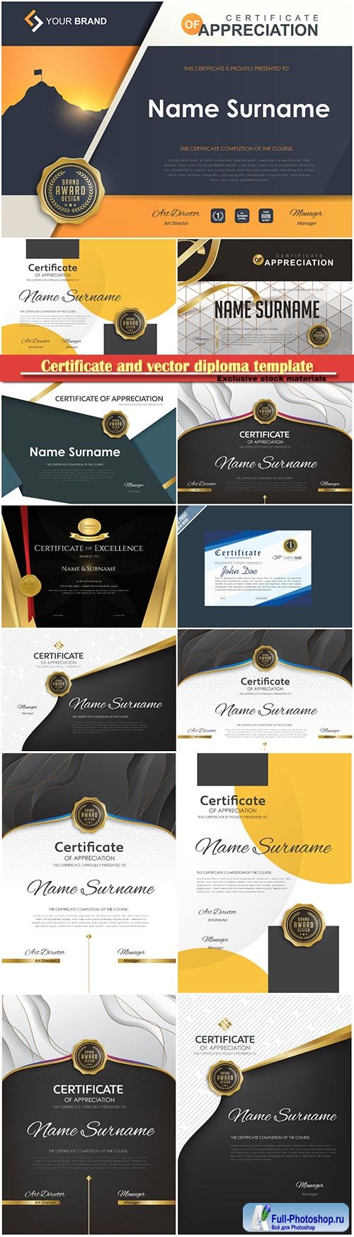 Certificate and vector diploma template design set