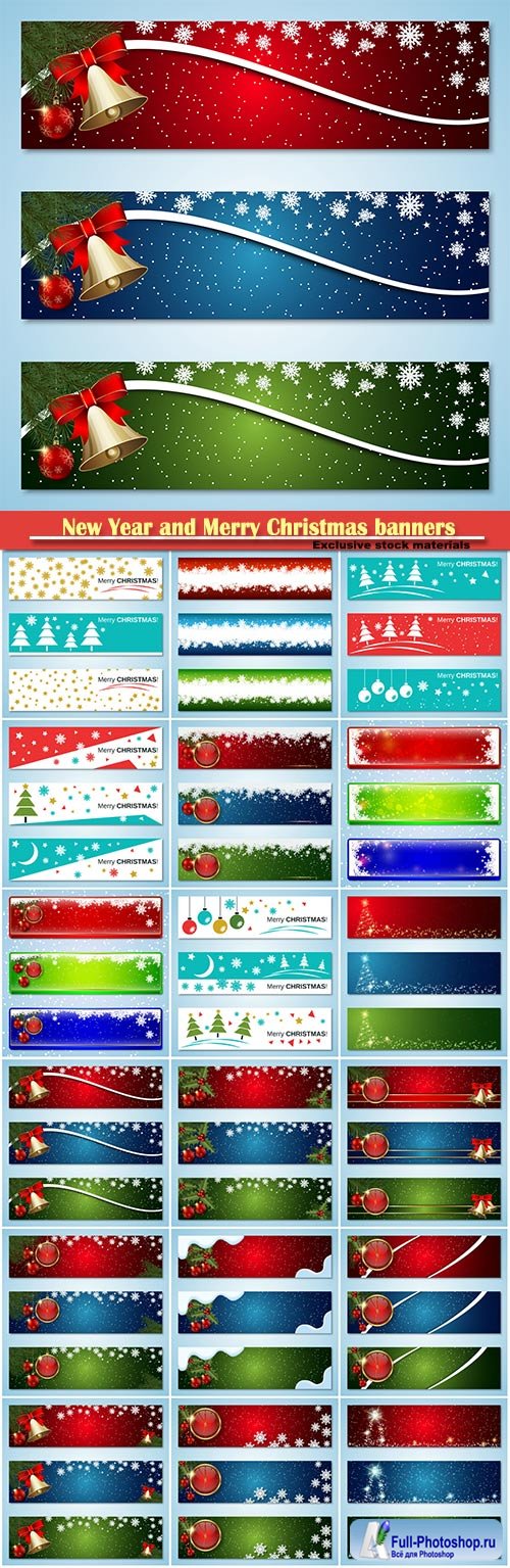 New Year and Merry Christmas banners vector template