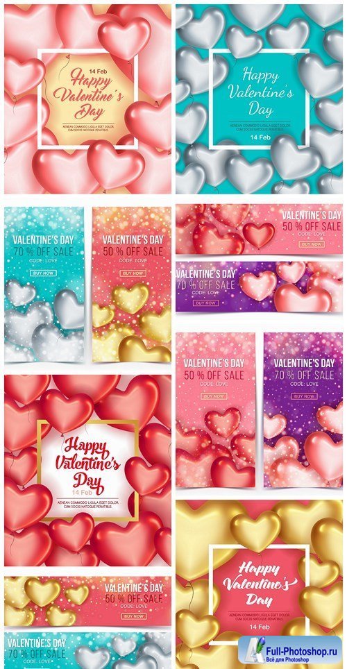 Valentine Day Heart Banner Background - 8 Vector