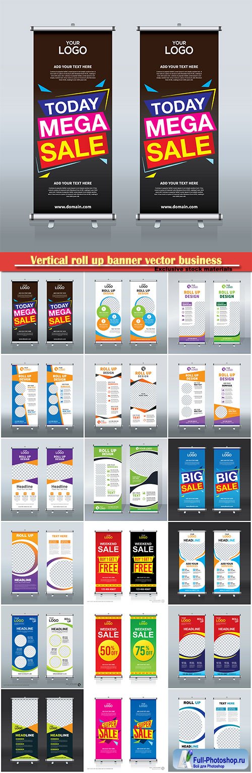 Vertical roll up banner vector business template