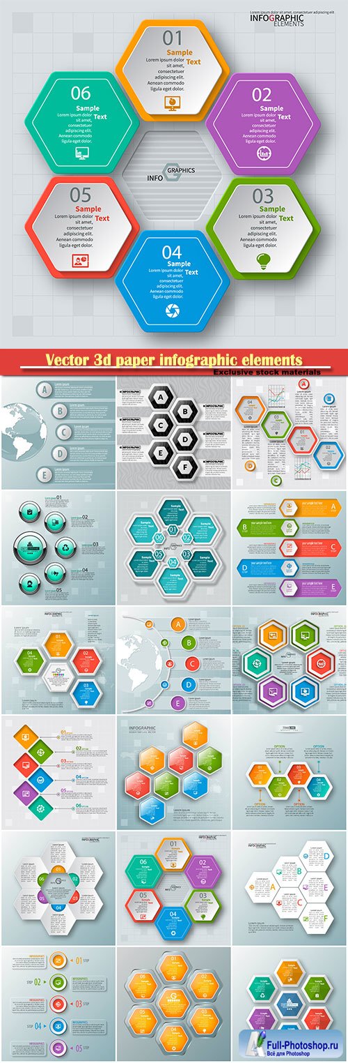 Vector 3d paper infographic elements