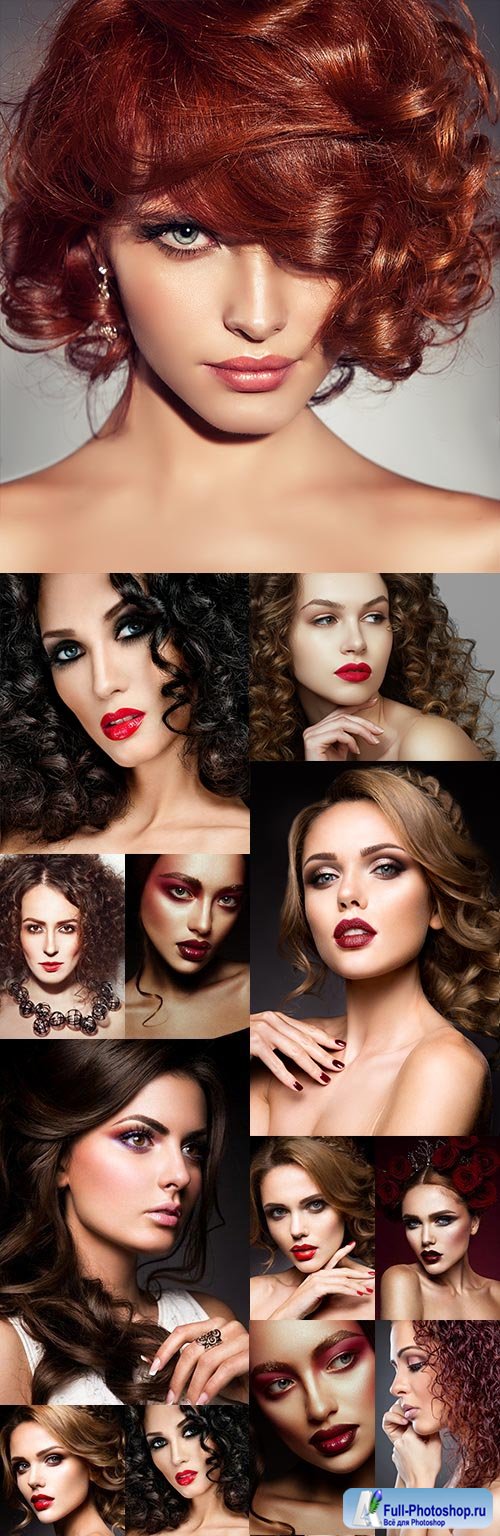 Beautiful brunettes with elegant curls and modern make-up