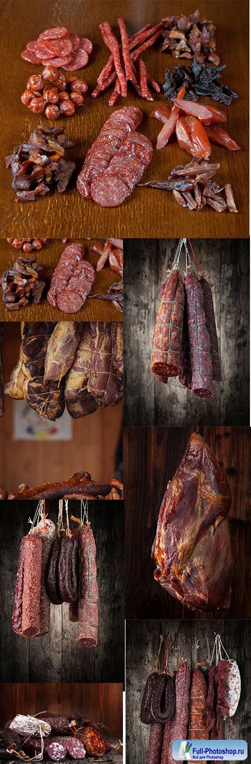 Sausage delicacies smoked dried on a rope