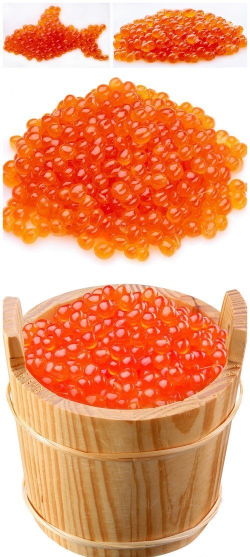 Red caviar is in a wooden bucket 4X JPEG