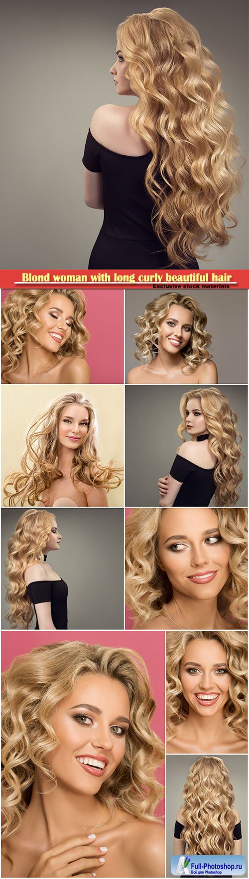 Blond woman with long curly beautiful hair