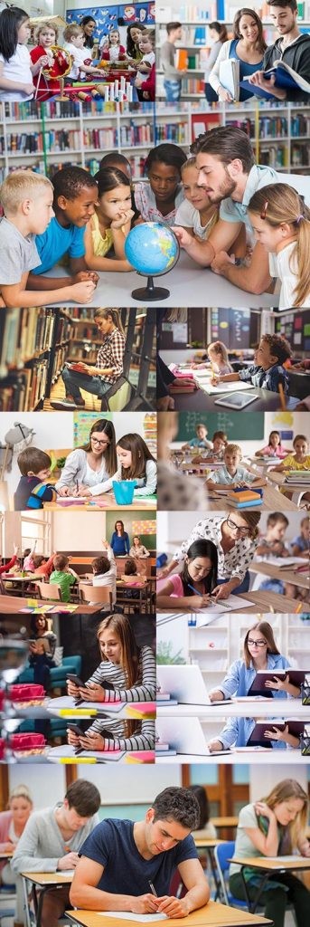 Education school class pupils and students in library