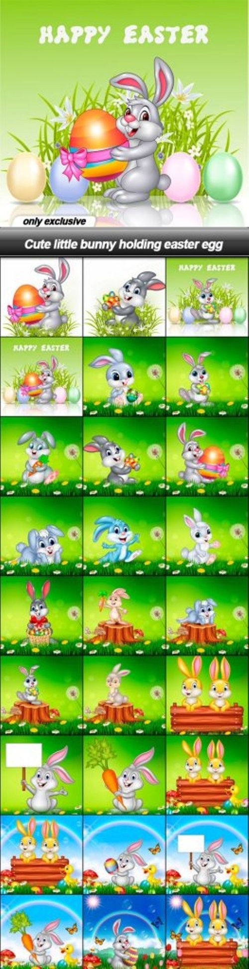 Cute little bunny holding easter egg - 30 EPS