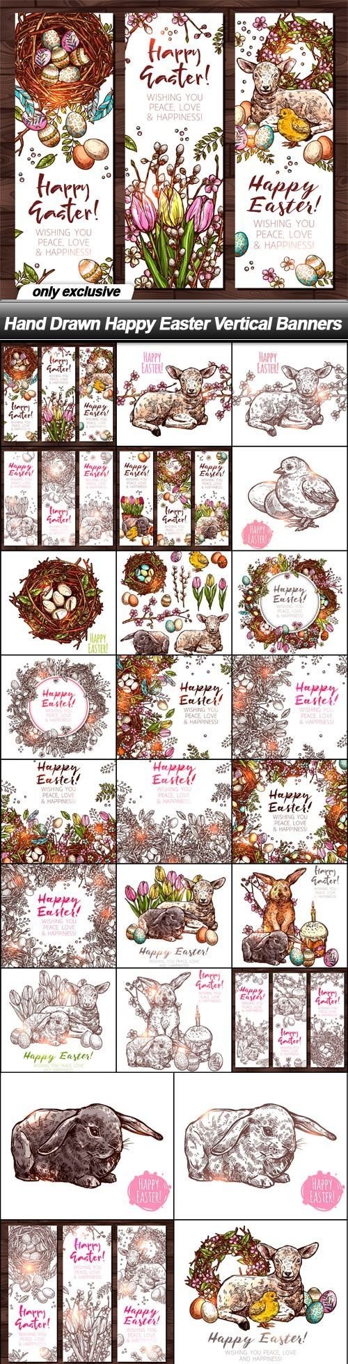 Hand Drawn Happy Easter Vertical Banners - 29 EPS