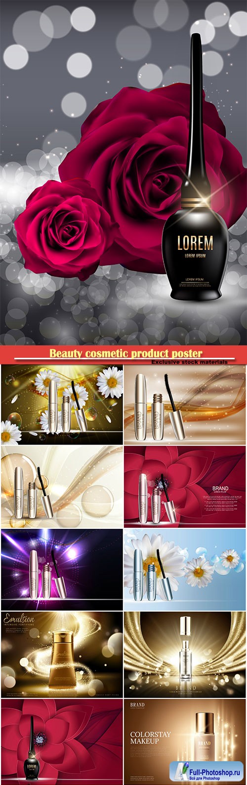 Beauty cosmetic product poster, fashion design makeup cosmetics, background in 3d illustration