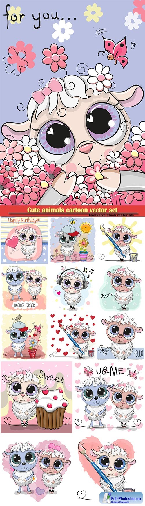 Cute sheep cartoon vector set