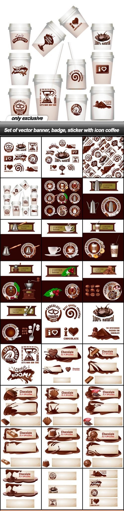 Set of vector banner, badge, sticker with icon coffee - 30 EPS