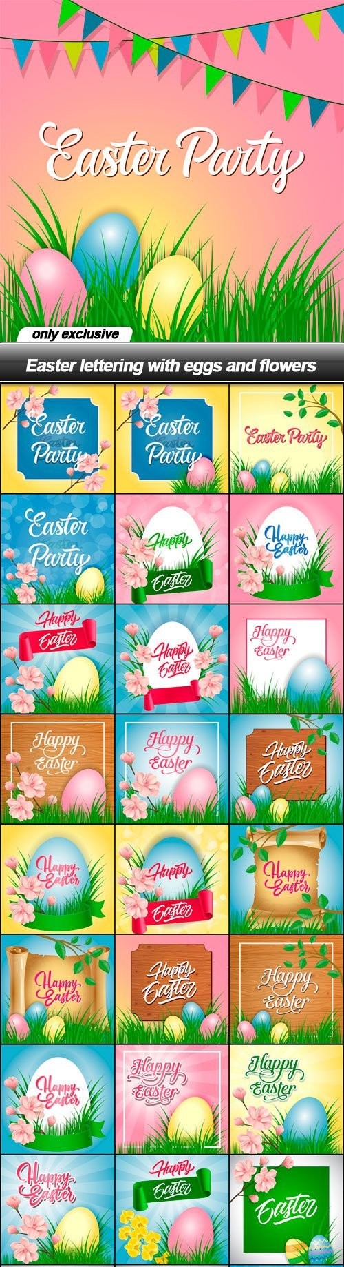 Easter lettering with eggs and flowers - 31 EPS