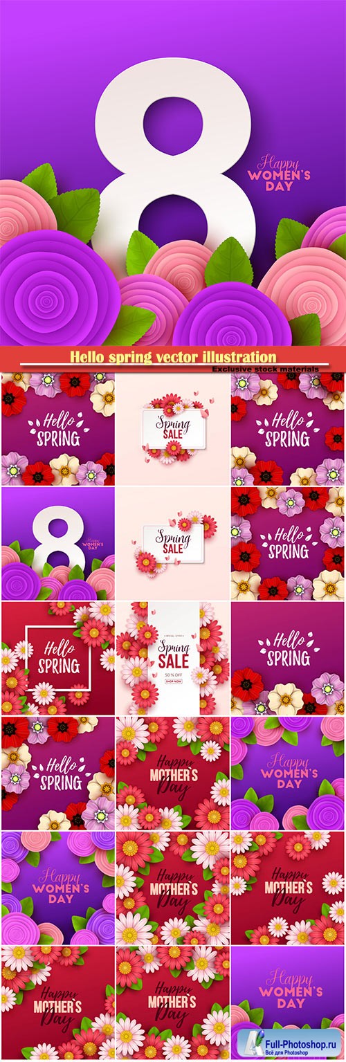 Hello spring vector illustration, Happy Women's Day, 8 March, spring flower # 3