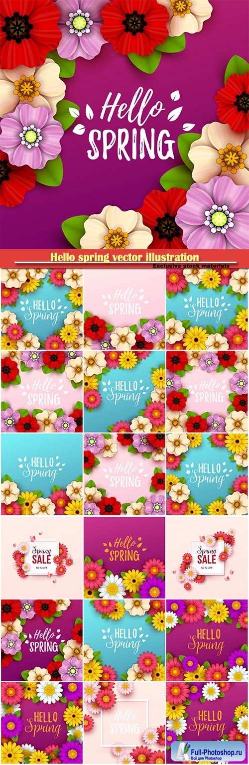 Hello spring vector illustration, Happy Women's Day, 8 March, spring flower # 2