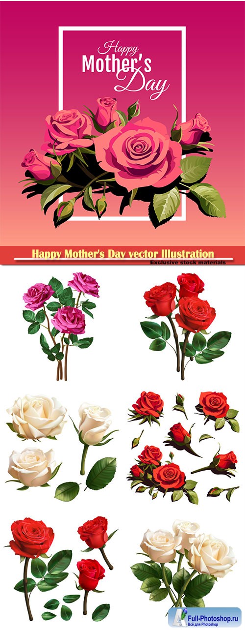 Happy Mother's Day vector Illustration, buautiful roses