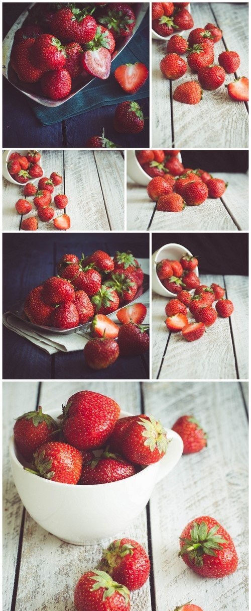 Ripe Strawberries on wooden table background 7X JPEG