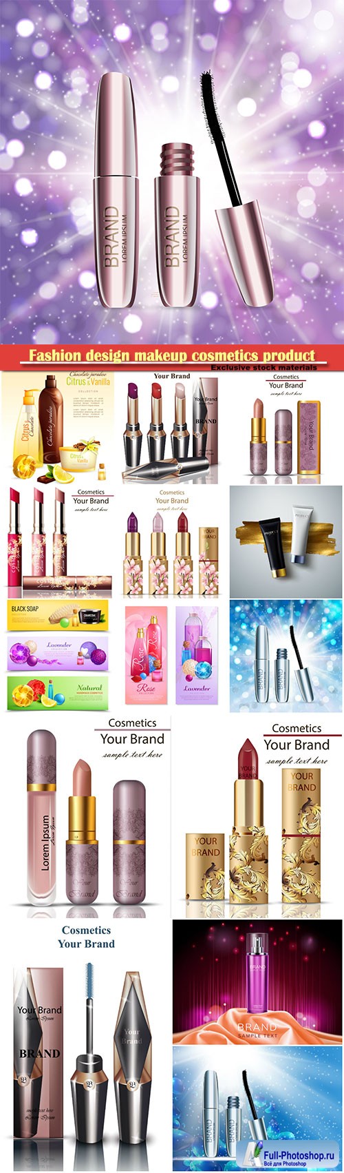 Fashion design makeup cosmetics product, 3D realistic vector illustration