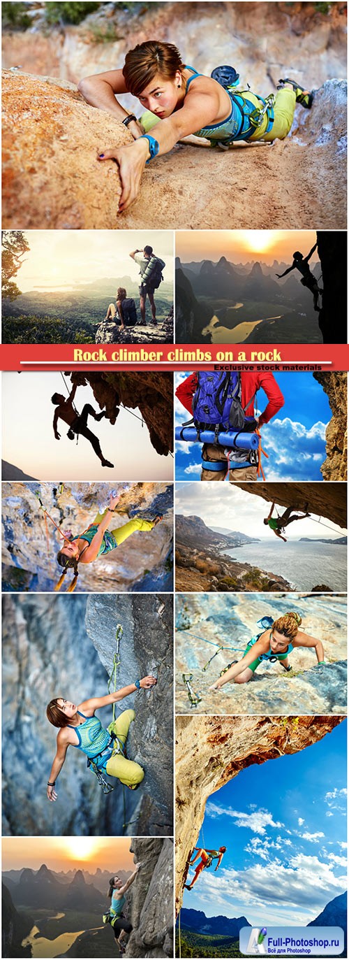 Rock climber climbs on a rock