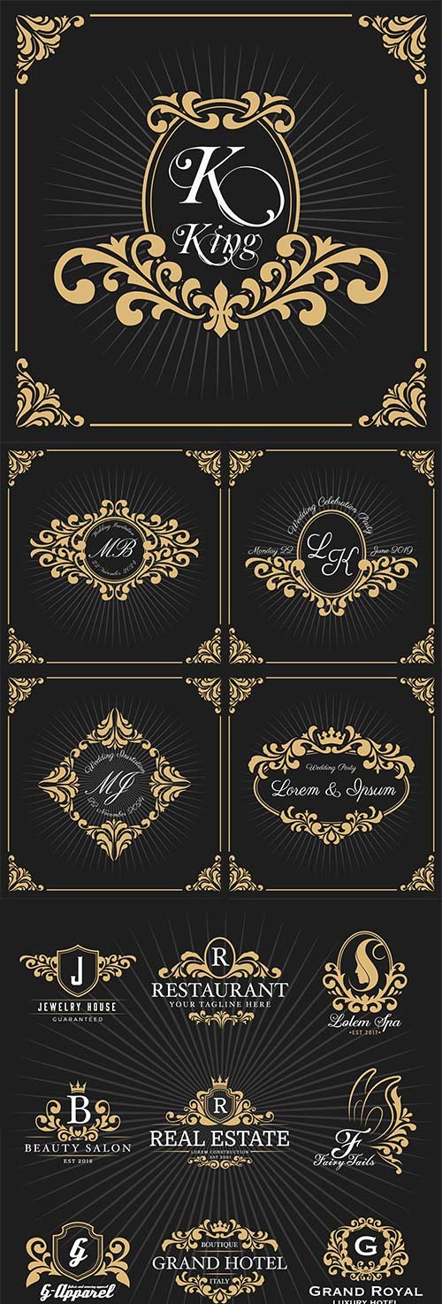 Vintage luxury frame and decorative design monogram