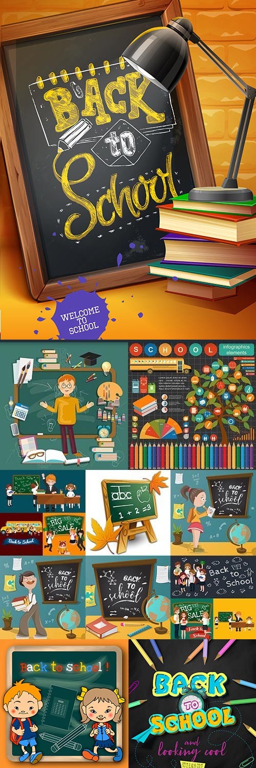 Back to school blackboard textbooks and school objects