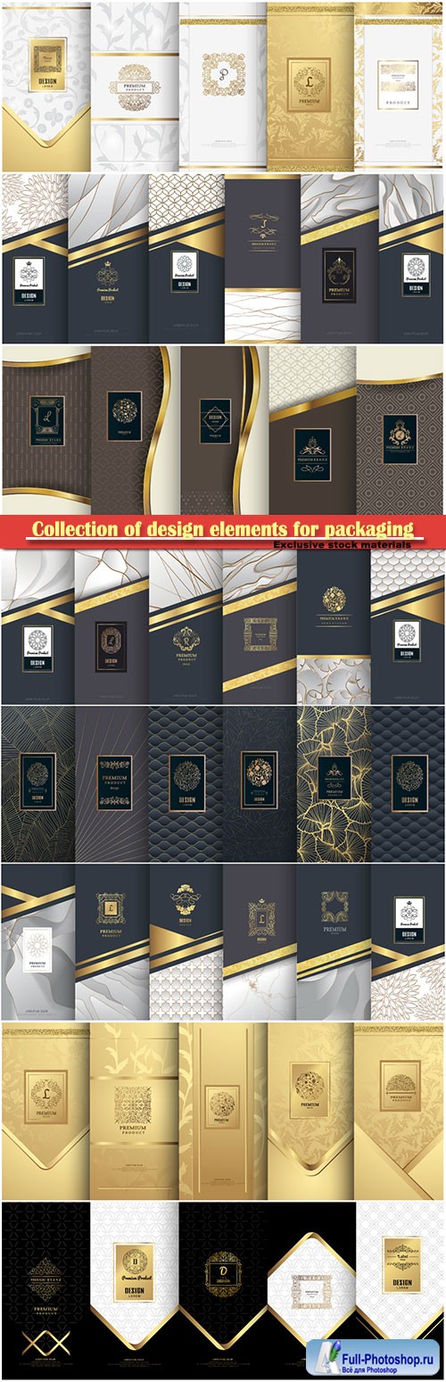 Collection of design elements for packaging, design of luxury products for perfume