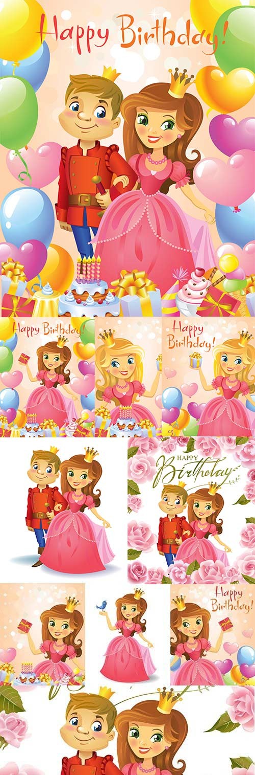 Happy Birthday princess invitation flowers and spheres