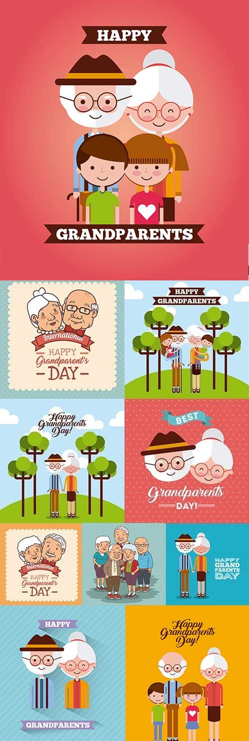 Happy family day grandparents cartoon illustration vector