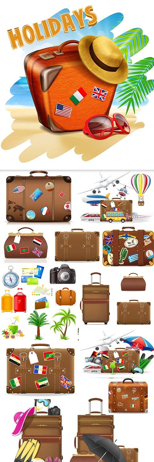 Summer holiday collected baggage and suitcases for travel