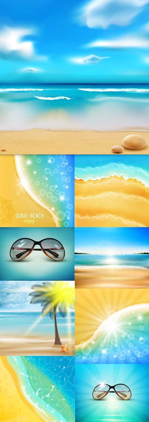 Summer sandy beach of blue sky and sunglasses