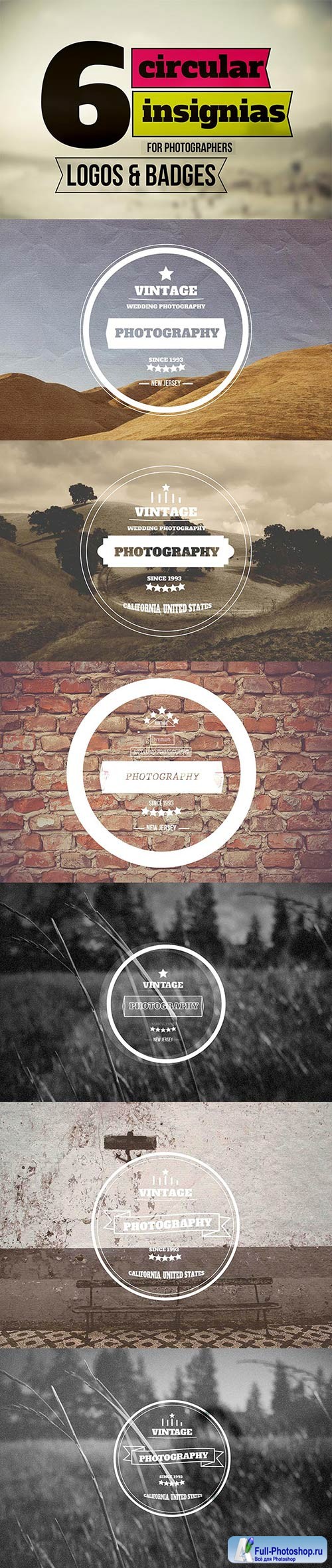 6 Circular Vintage Style Badges