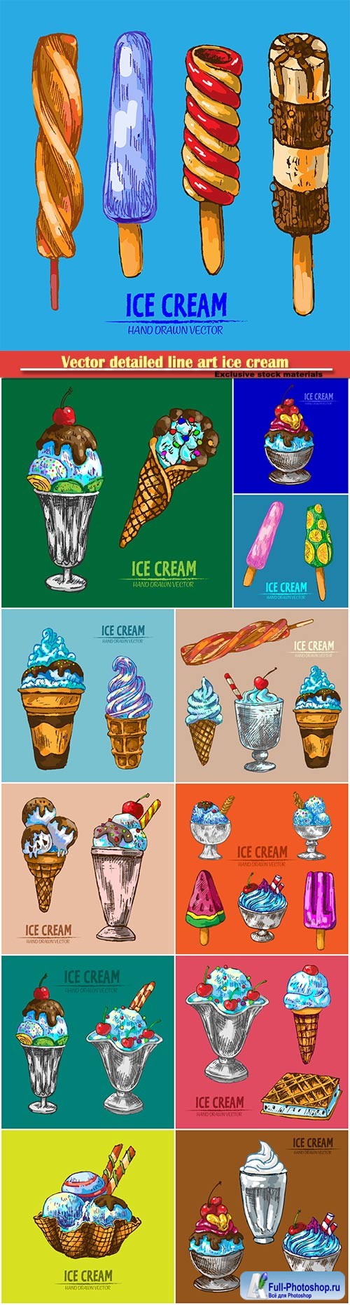 Vector detailed line art ice cream