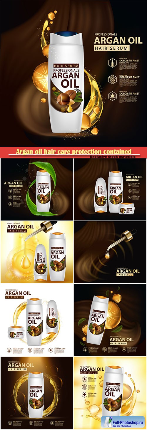 Argan oil hair care protection contained in bottle background 3d vector illustration