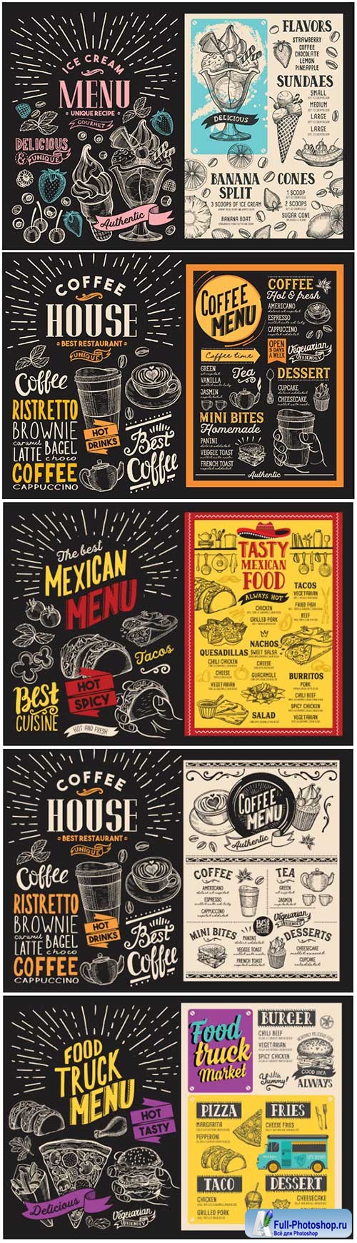 Vector food restaurant menu, design template with vintage hand-drawn flyer for bar and cafe # 3