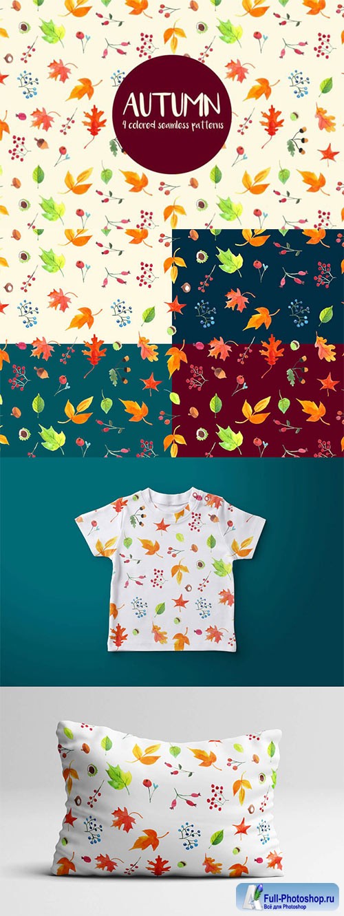 Watercolor Autumn Vector Seamless Pattern