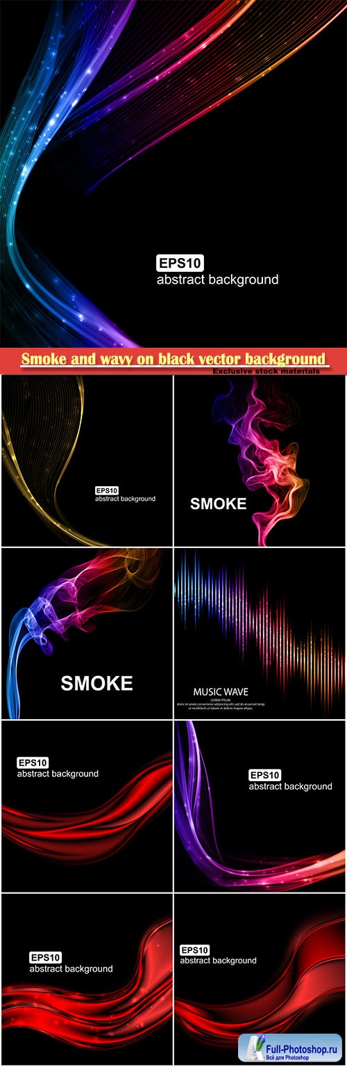 Smoke and wavy on black vector background