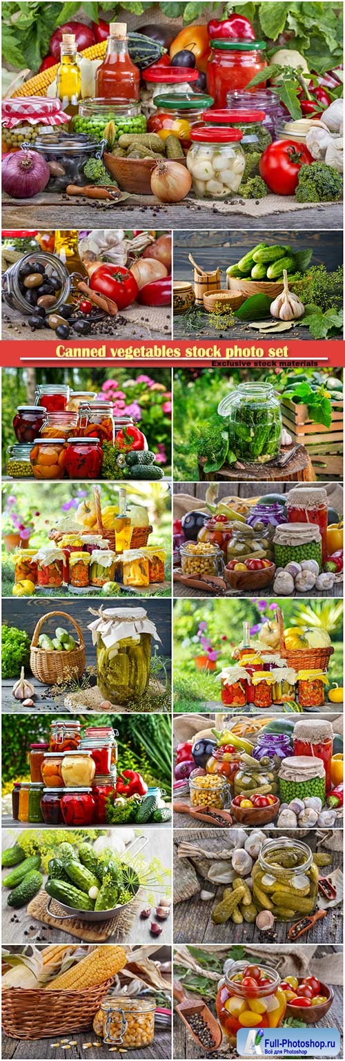 Canned vegetables stock photo set