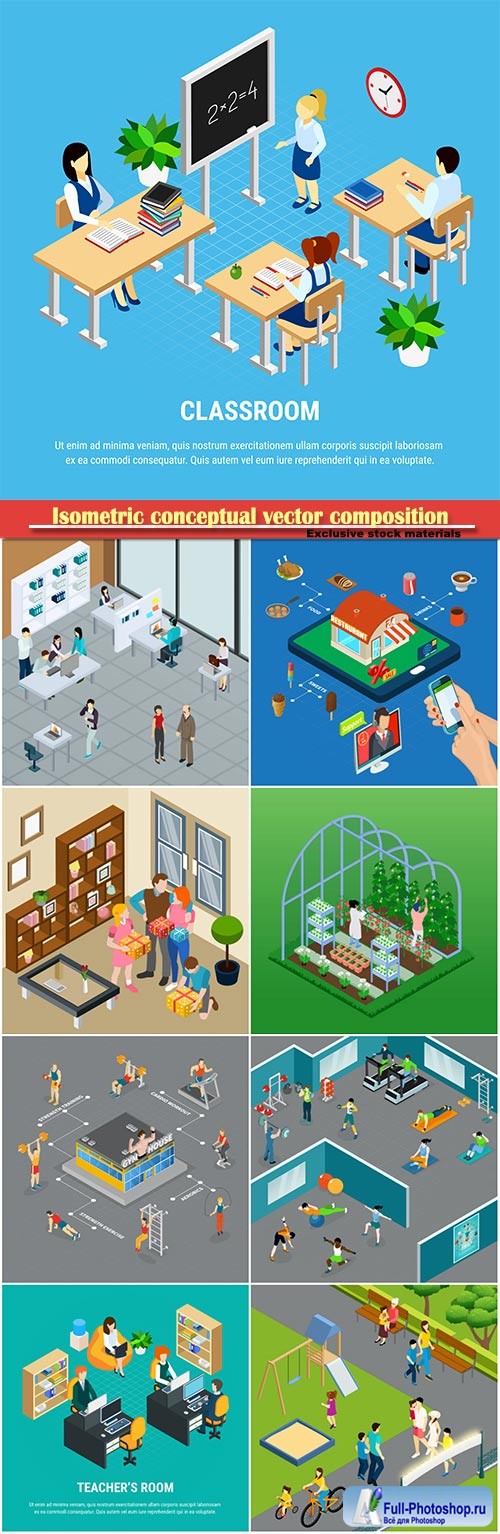 Isometric conceptual vector composition, infographics template # 30