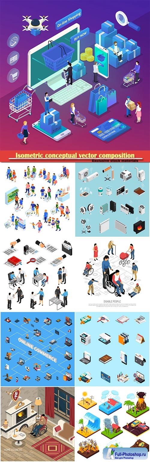 Isometric conceptual vector composition, infographics template # 31